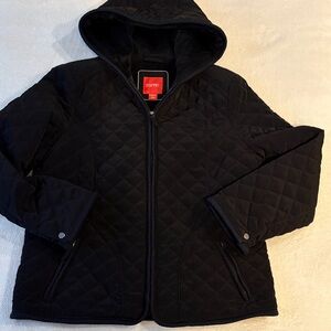 Esprit Black Hooded Quilted Jacket, XL, Like New
